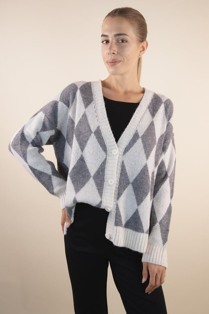 Cardigan a rombi grigio CR966 PANNA/GRIGIO EGG FAMILY 