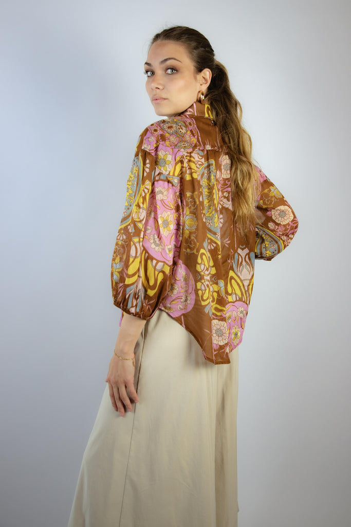 Camicia floreale marrone e rosa EG018 VARIANTE 2 EGG FAMILY 