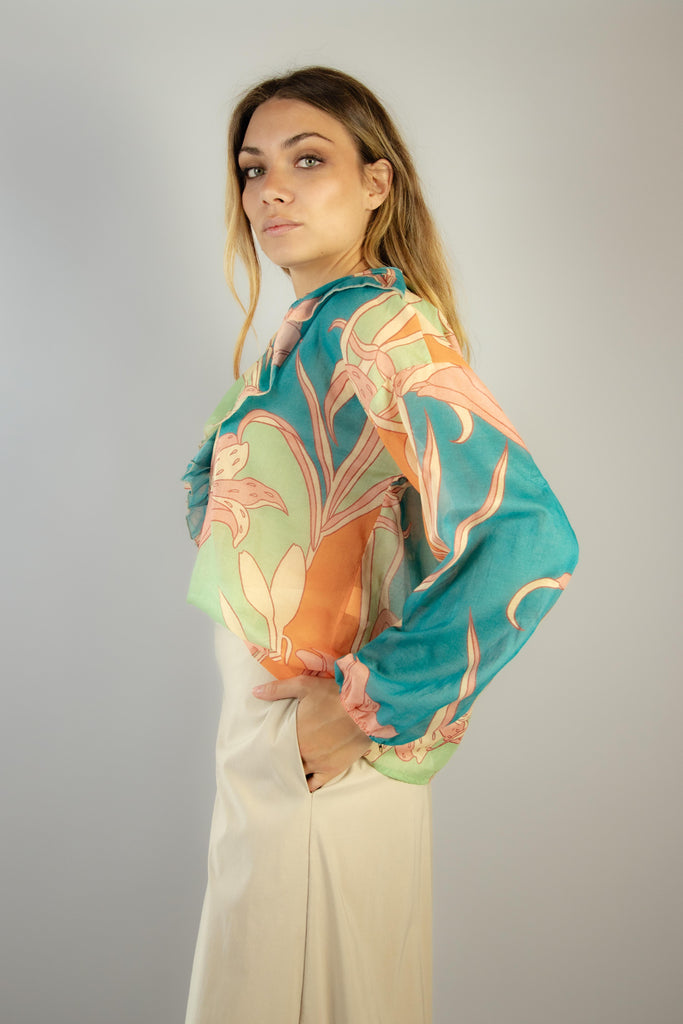 Camicia in mussola di cotone fantasia rosa e azzurro 7393 VARIANTE 2 EGG FAMILY 