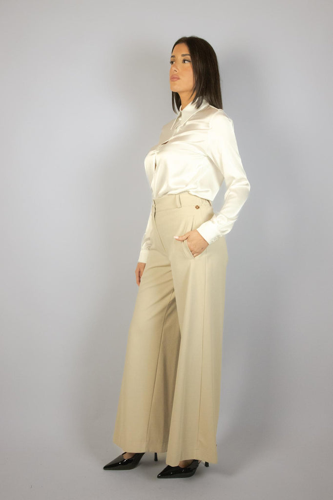 Pantalone a palazzo beige in punto Milano G193/1 BEIGE EGG FAMILY 