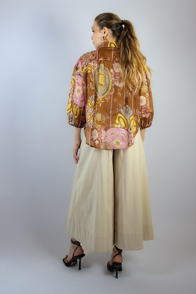 Camicia floreale marrone e rosa EG018 VARIANTE 2 EGG FAMILY 