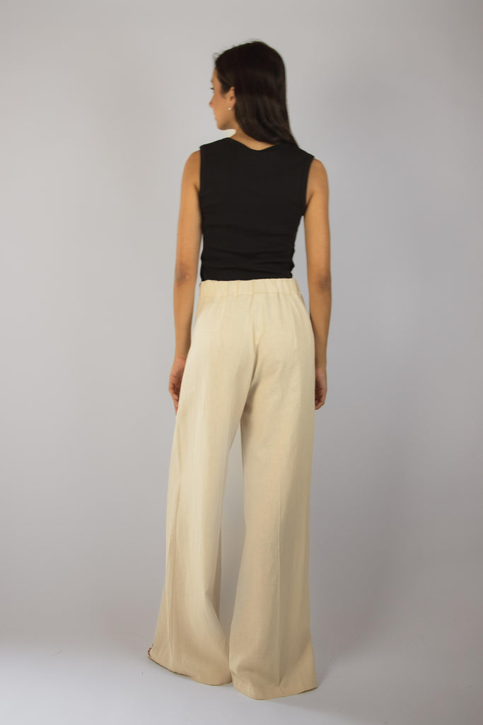 Pantalone lungo in lino beige chiaro JP3001T110 BEIGE EGG FAMILY 