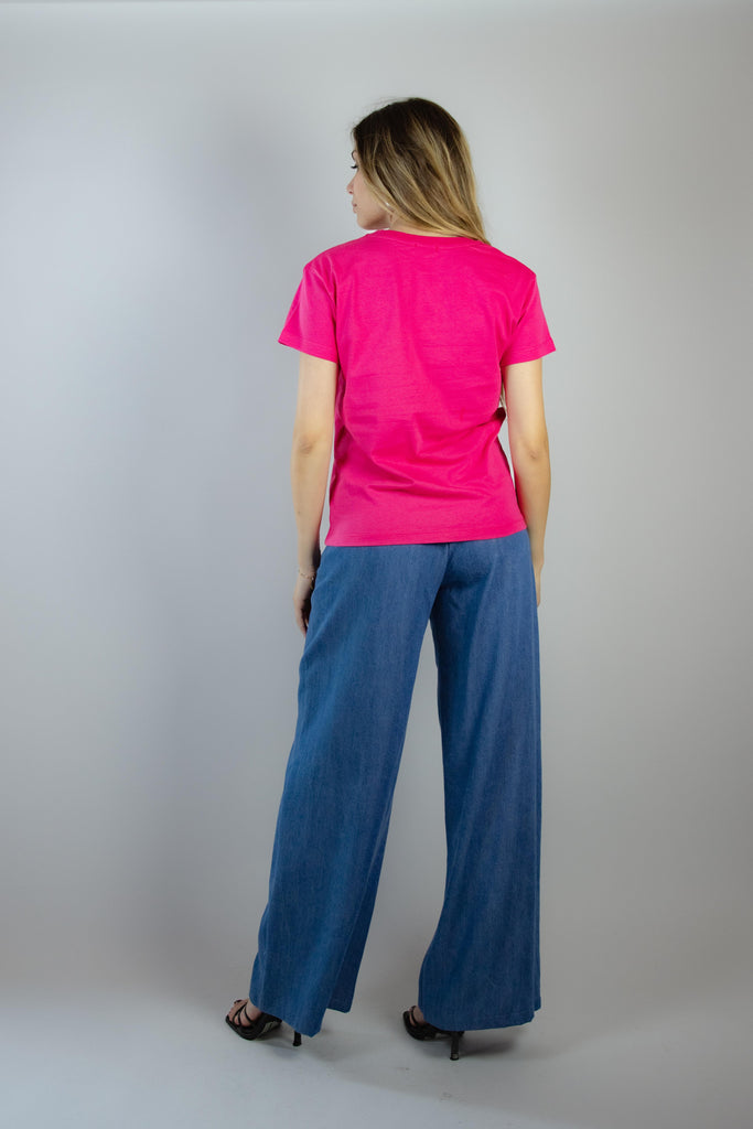 T-shirt fucsia con ricamo Shopping RI-SHOPPING FUXIA EGG FAMILY 