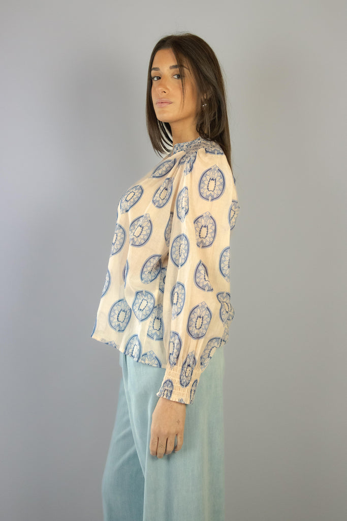 Camicia in cotone fantasia cipria e blu 7240 VARIANTE 3 EGG FAMILY 