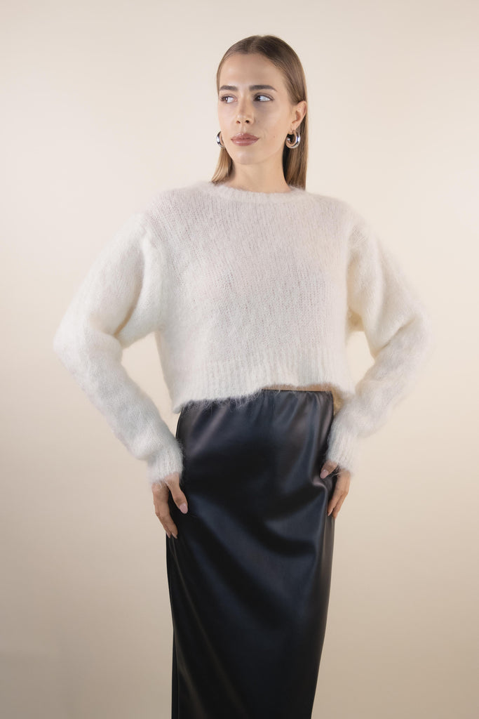 Maglia bianca in mohair PA972 NATURALE EGG FAMILY 