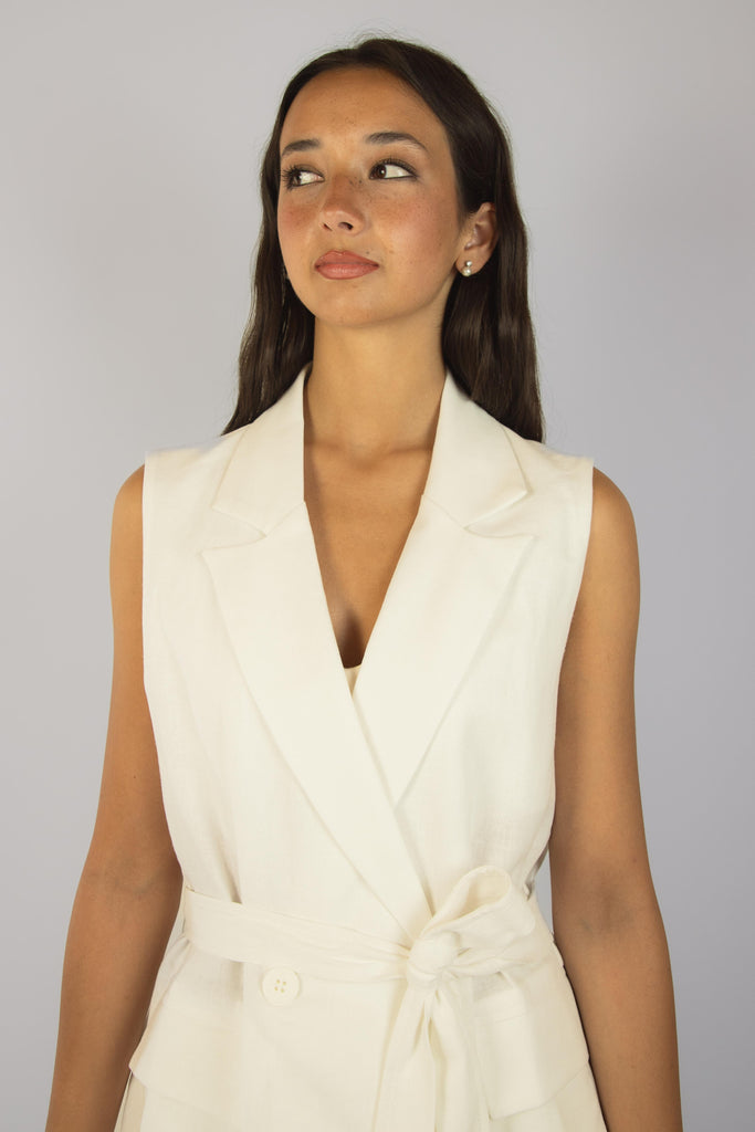 Gilet in lino color bianco JK4455T110 LATTE EGG FAMILY 