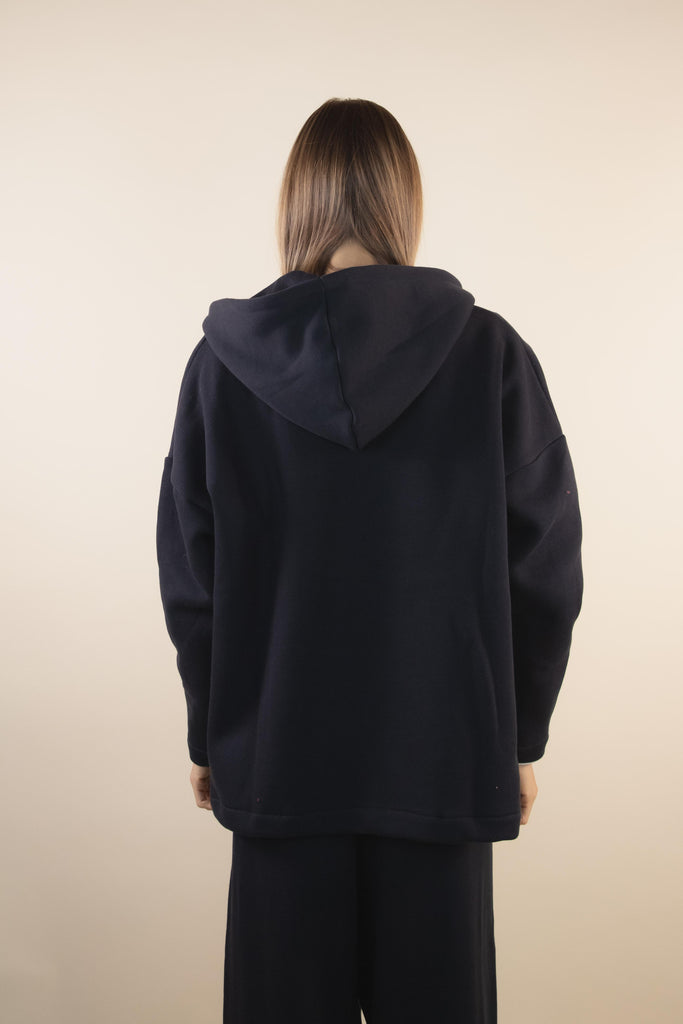 Felpa over nera con zip W1LISI 16 JET BLACK EGG FAMILY 