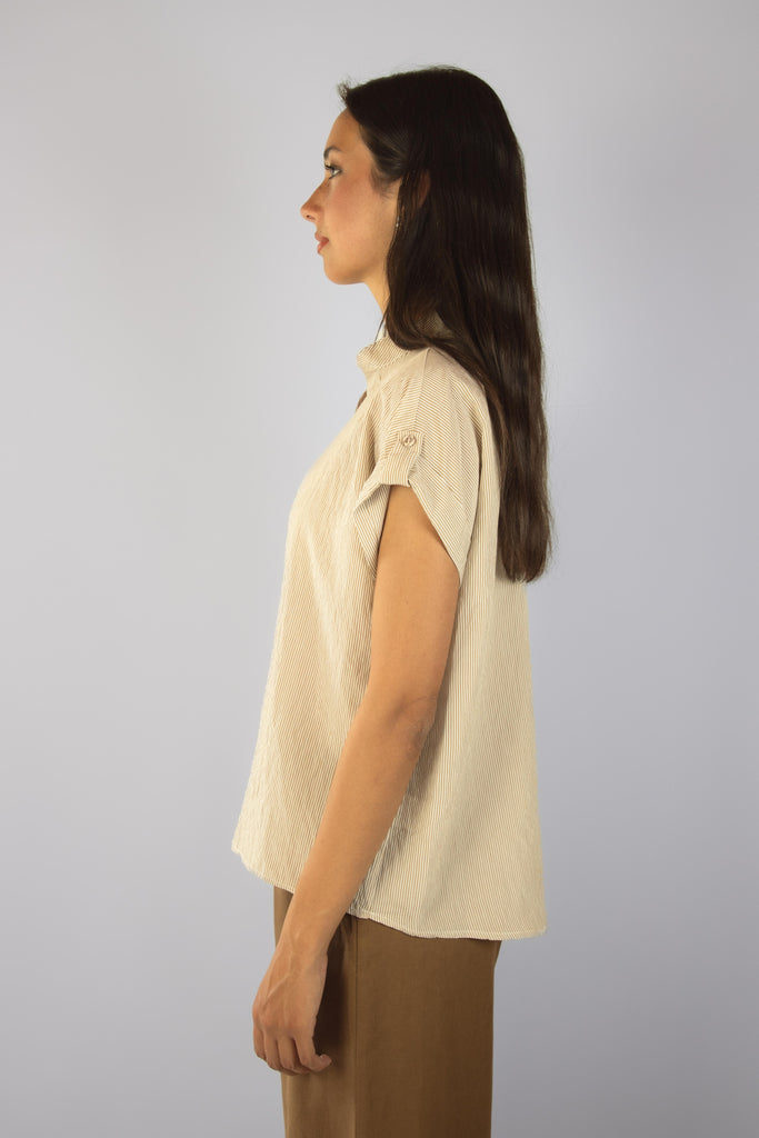 Camicia a righe beige manica corta JC6979R7 RIGA BEIGE EGG FAMILY 