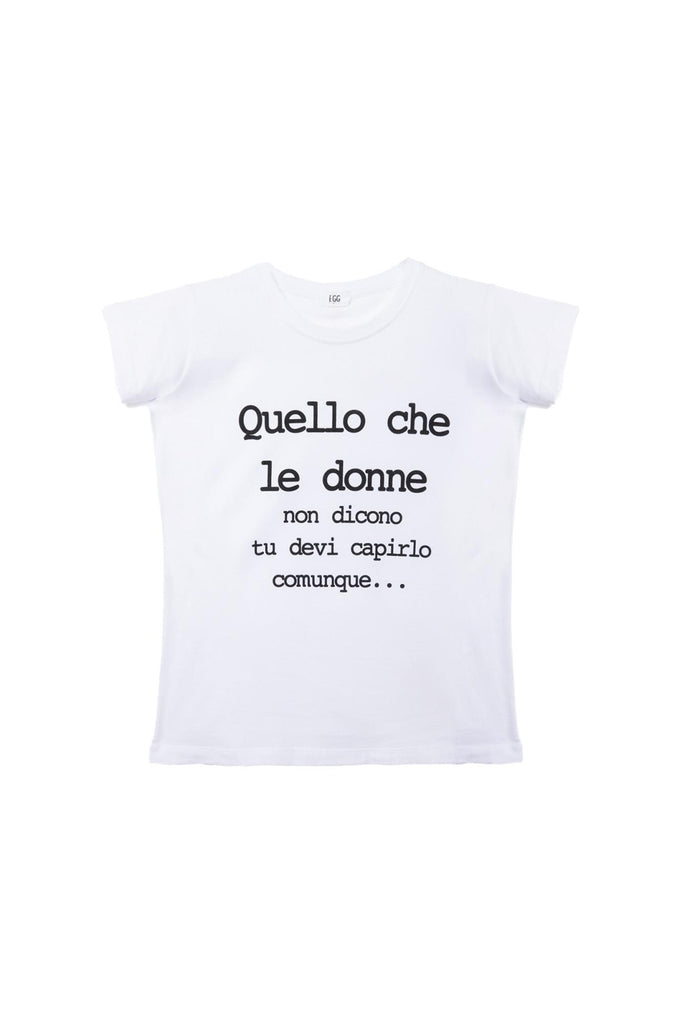 T-shirt con scritta Donne 177349 BIANCO EGG FAMILY 