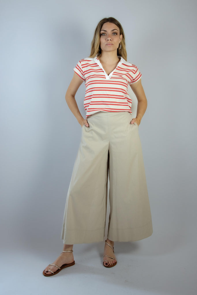 T-shirt polo a righe panna e rosso TSC0135 ROSSO EGG FAMILY 