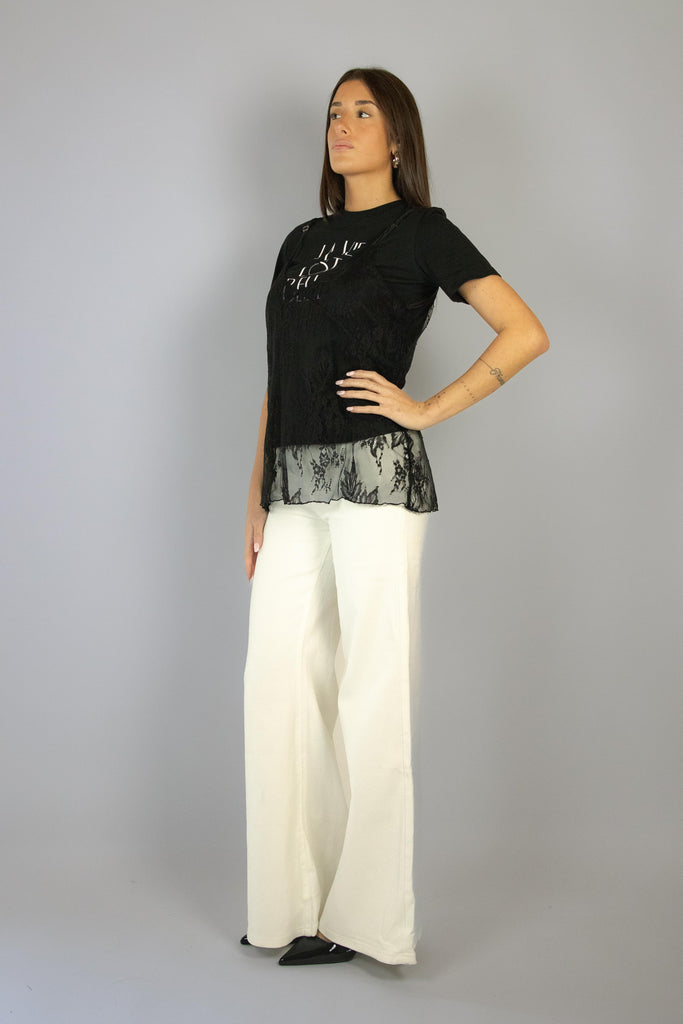 T-shirt nera con scritta e canotta in pizzo SH000995 NERO/NERO EGG FAMILY 