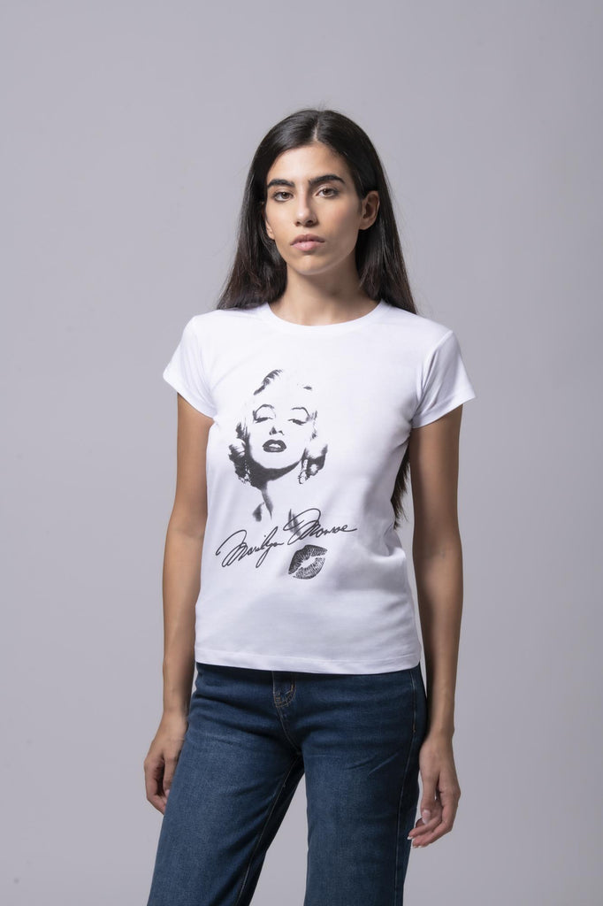 T-shirt bianca con stampa Marilyn 177354 BIANCO EGG FAMILY 