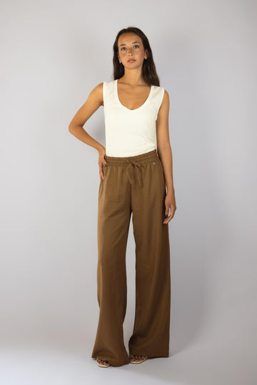 Pantalone in lino marrone JP3134T110 CACAO EGG FAMILY 