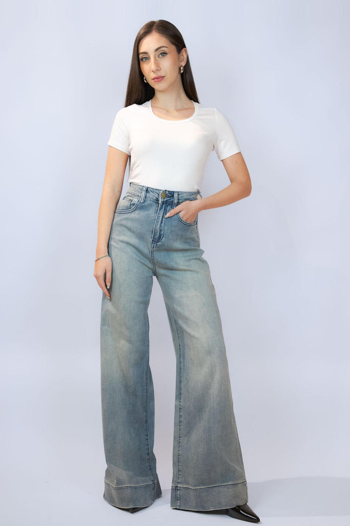 Jeans chiaro wide leg slavato EG810# DENIM EGG FAMILY 