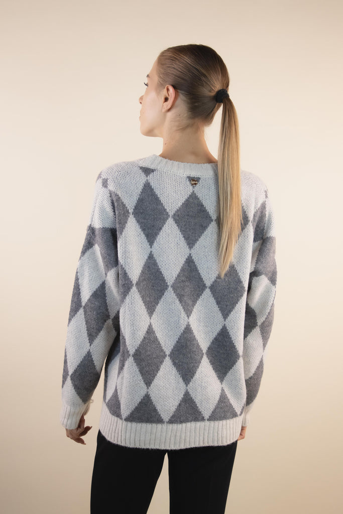 Cardigan a rombi grigio CR966 PANNA/GRIGIO EGG FAMILY 