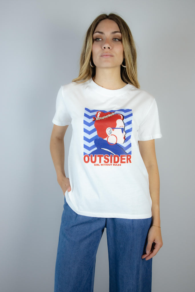 T-shirt bianca con stampa Outsider OUTSIDER BIANCO EGG FAMILY 