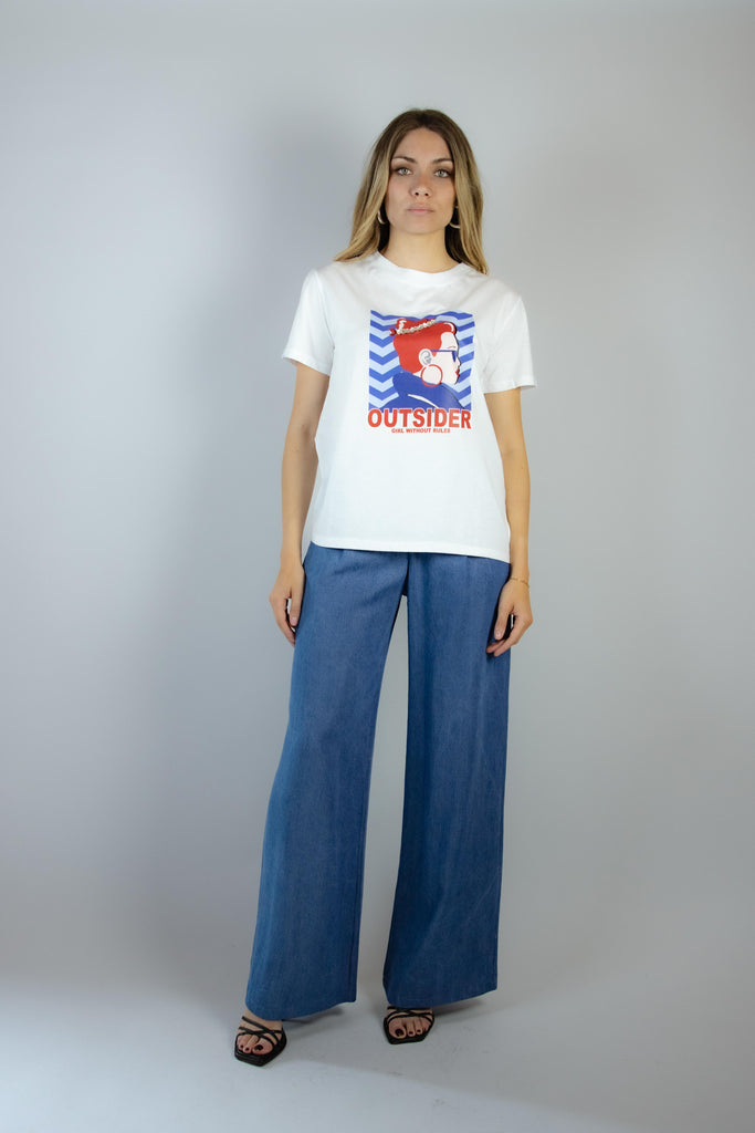 T-shirt bianca con stampa Outsider OUTSIDER BIANCO EGG FAMILY 