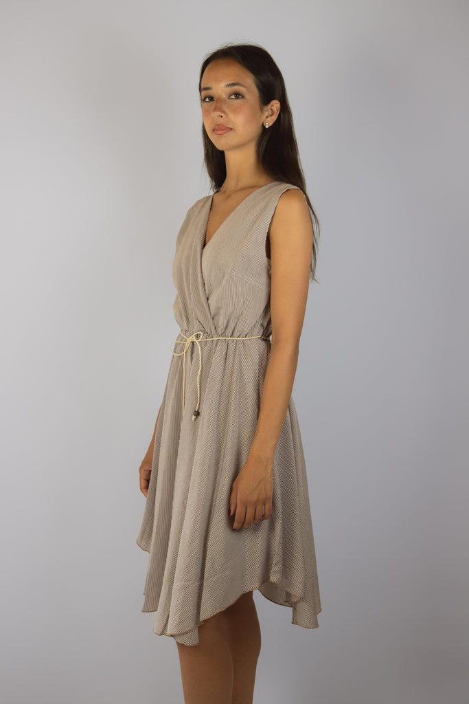 Abito con scollo a V a righe marroni JA5098R7T102 RIGA MORO EGG FAMILY 