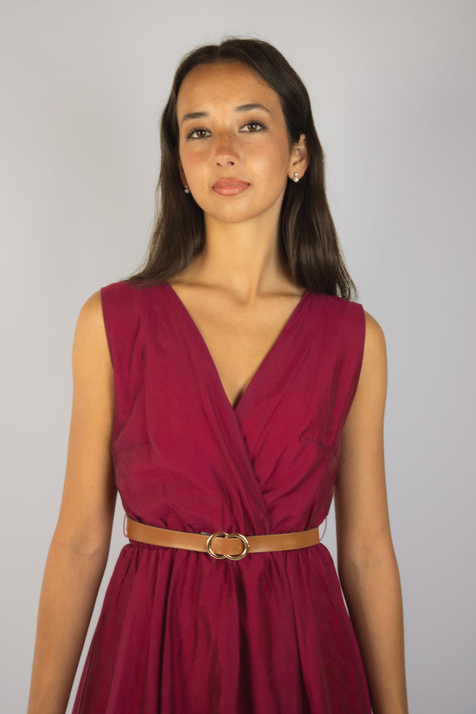 Abito rosso con scollo a V JA5098T41T102 BORDEAUX EGG FAMILY 