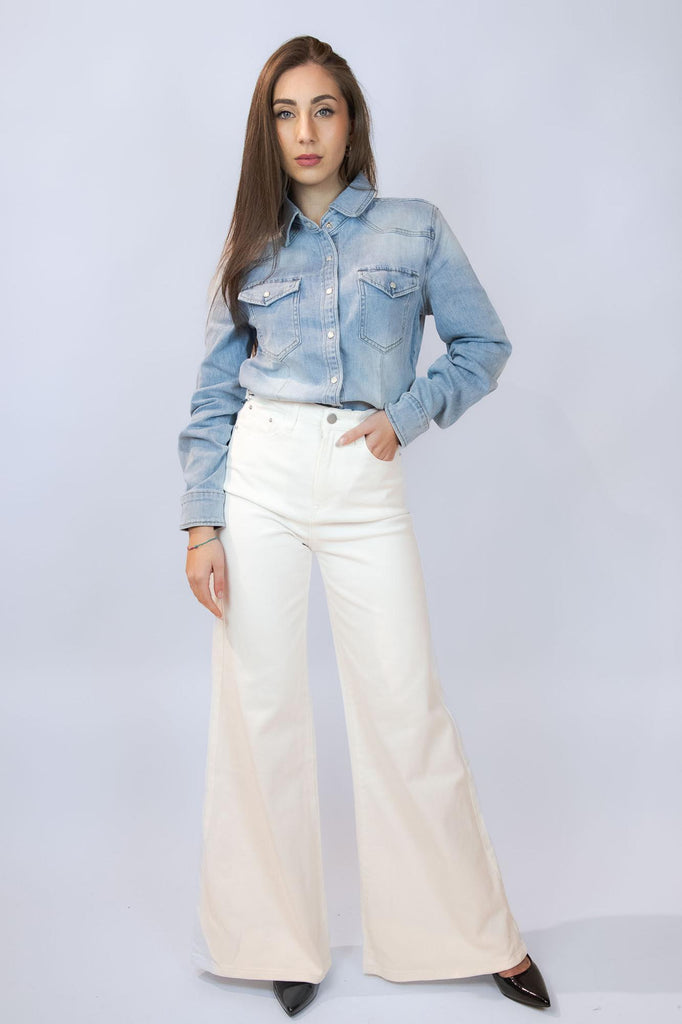 Jeans a palazzo bianco vita alta EG808-1 BIANCO EGG FAMILY 
