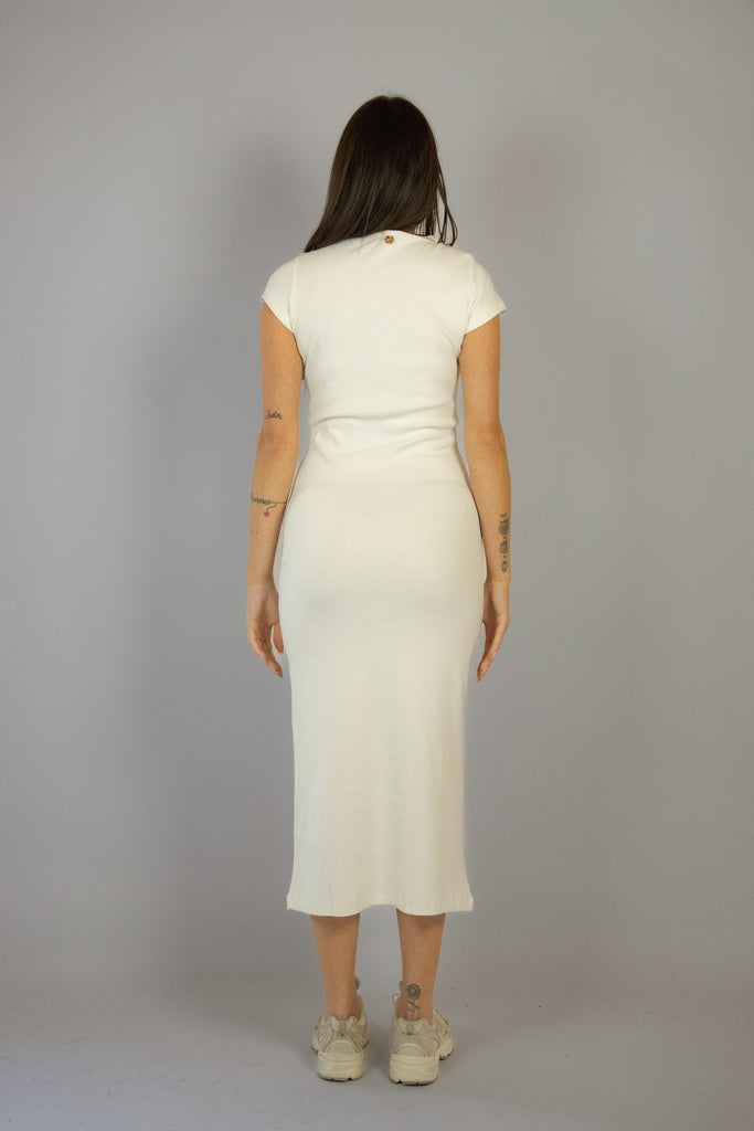 Abito bianco a costine con manica corta ITALY PANNA EGG FAMILY 