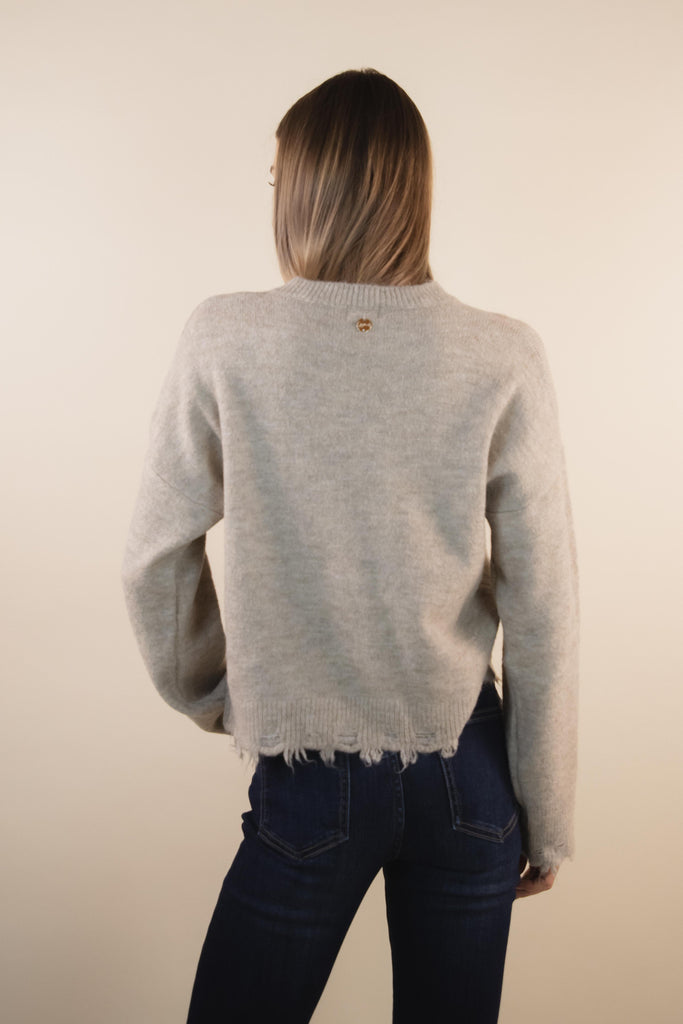 Maglia beige con effetto sfilacciato PA1018 BEIGE EGG FAMILY 