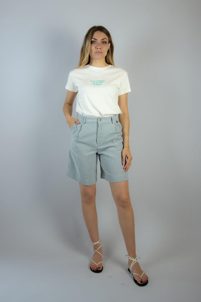 T-shirt bianca con ricamo 20 anni di shopping RI-SHOPPING PANNA EGG FAMILY 
