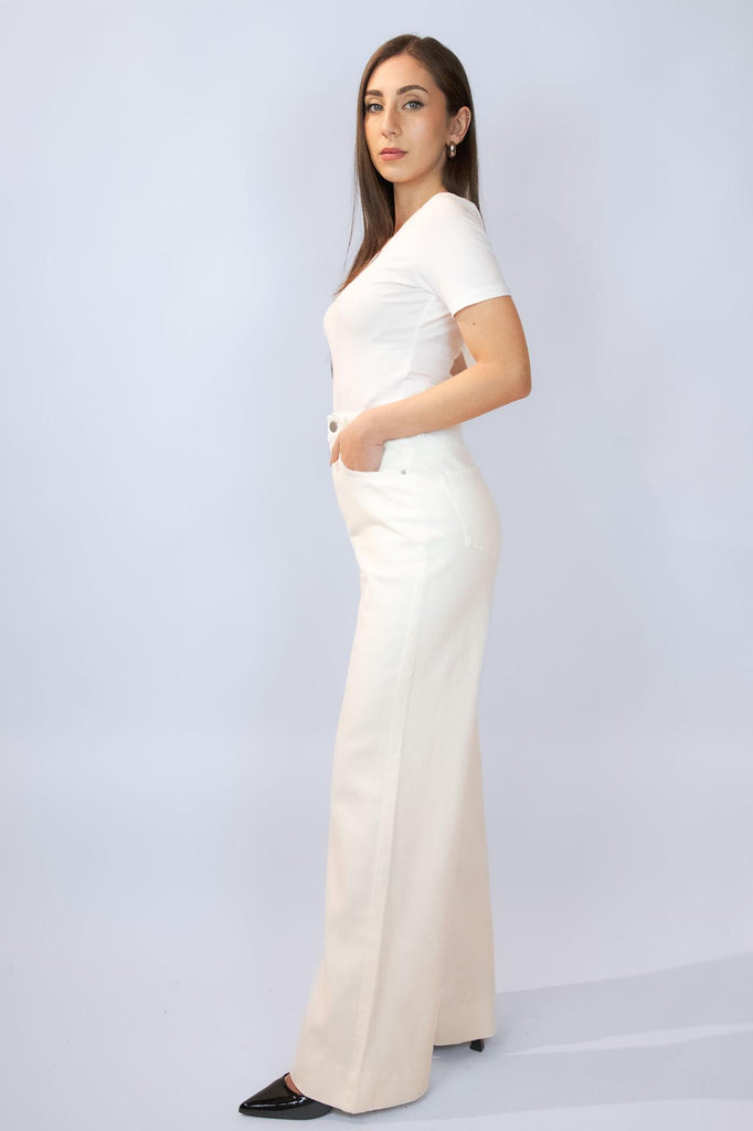 Jeans bianco wide leg vita alta EG810-1 BIANCO EGG FAMILY 
