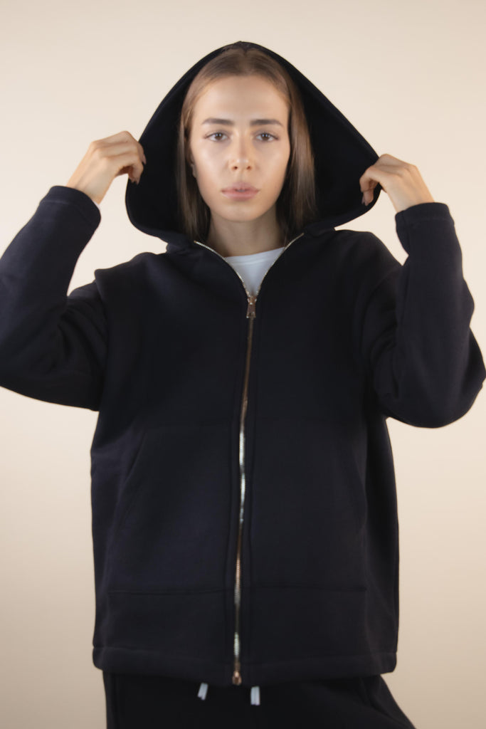 Felpa over nera con zip W1LISI 16 JET BLACK EGG FAMILY 