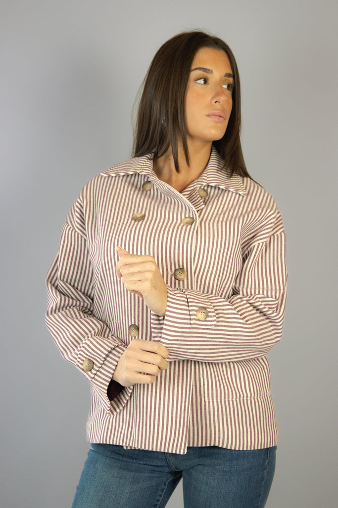 Trench in cotone a righe bianche e bordeaux 50826 MANTECA EGG FAMILY 