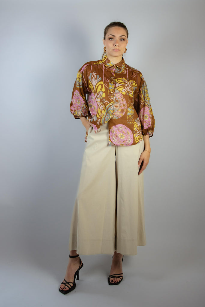 Camicia floreale marrone e rosa EG018 VARIANTE 2 EGG FAMILY 