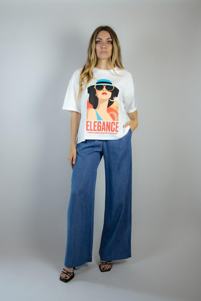 T-shirt bianca con maxi stampa Elegance ELEGANCE BIANCO EGG FAMILY 