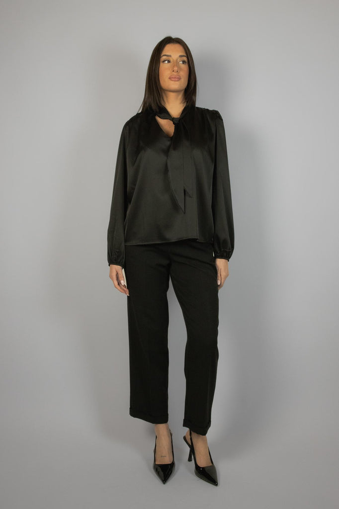 Camicia satin nera con fiocco ZC6152RASO NERO EGG FAMILY 