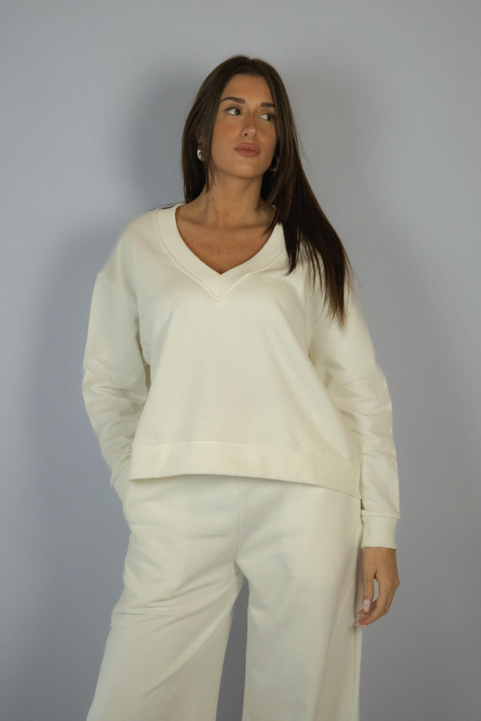 Felpa bianca leggera con scollo a V BROOKLYN PANNA EGG FAMILY 