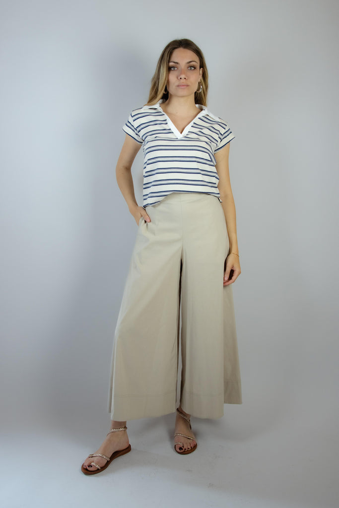 T-shirt polo a righe panna e blu TSC0135 JEANS EGG FAMILY 