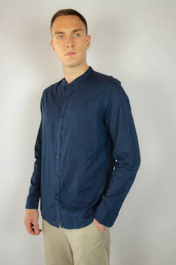Camicia a maniche lunghe misto lino colore blu P633013 BLU EGG FAMILY 