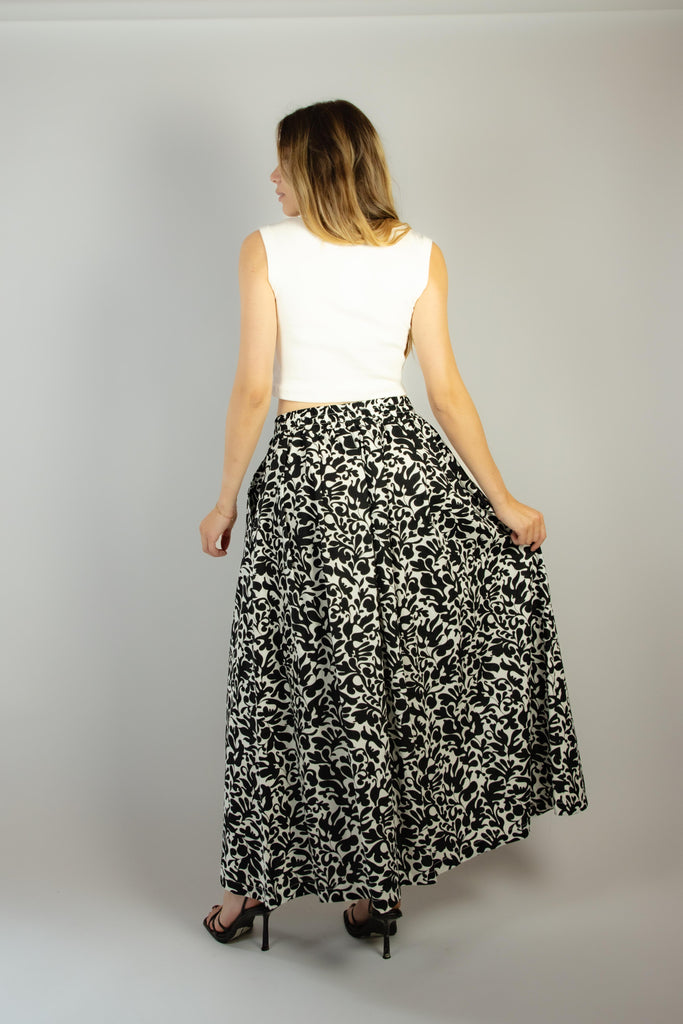 Gonna lunga in fantasia bianca e nera stile damascato G331/61 NERO EGG FAMILY 