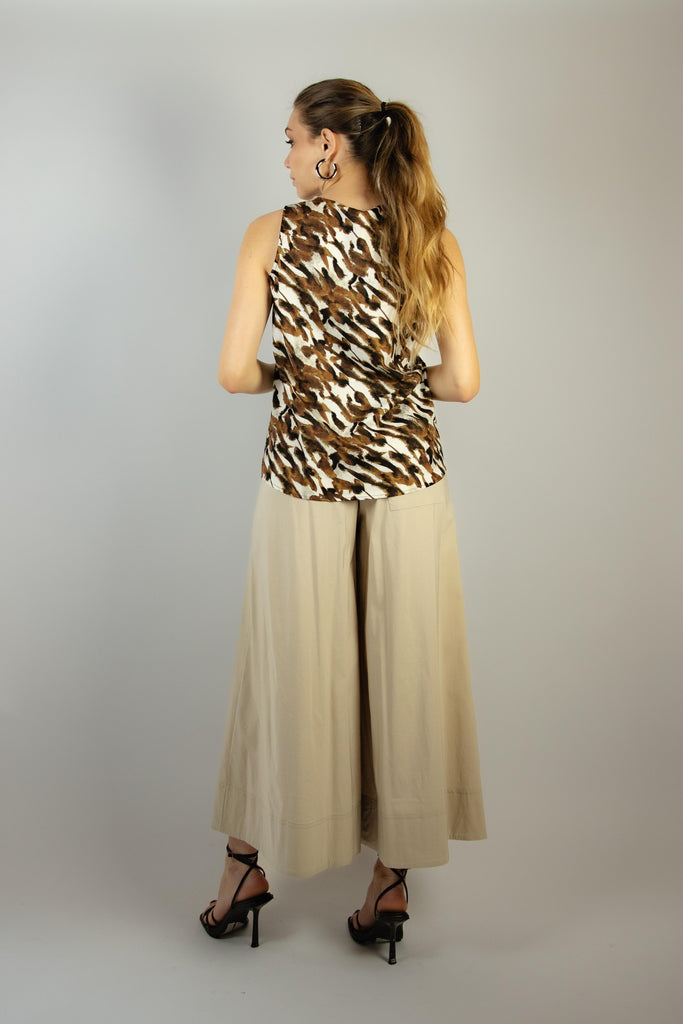 Blusa in fantasia bianca e marrone G640/63 TABACCO EGG FAMILY 