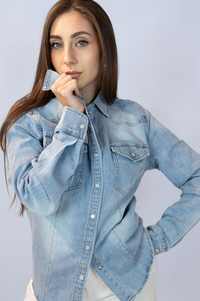 Camicia in jeans chiaro CA801 DENIM EGG FAMILY 