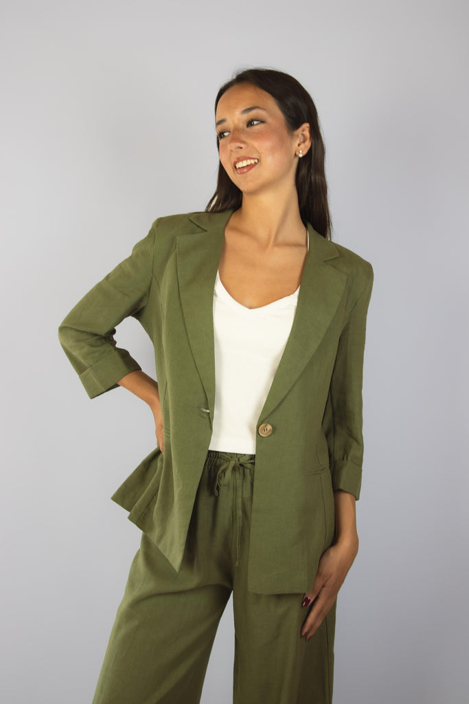 Giacca verde in lino e viscosa JK4210T110 MILITARE EGG FAMILY 