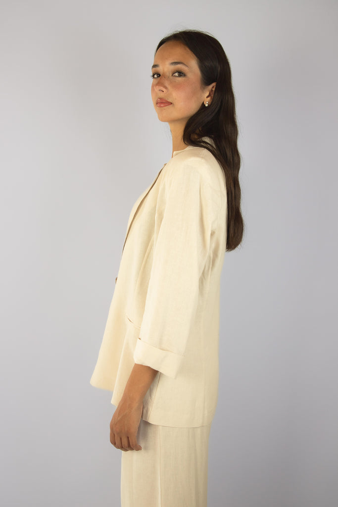 Giacca in lino color beige chiaro JK4210T110 BEIGE EGG FAMILY 