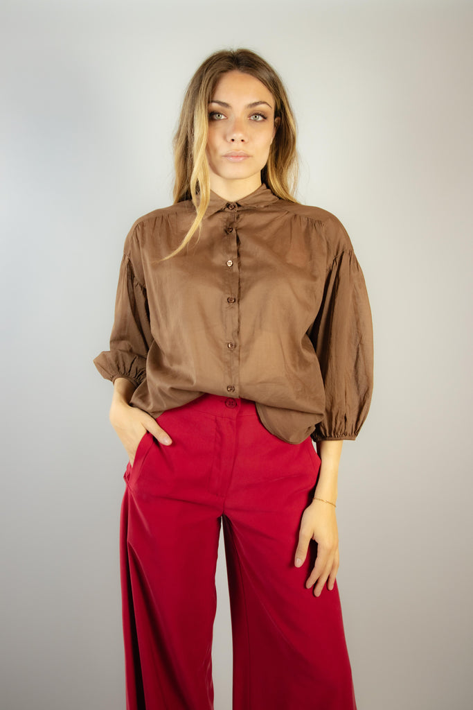 Camicia in mussola di cotone marrone EG108 CAFFE EGG FAMILY 