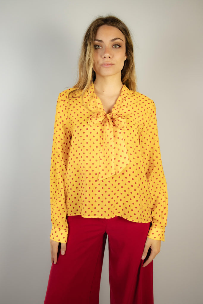Camicia in viscosa a pois gialla e rossa 7385 VARIANTE 2 EGG FAMILY 