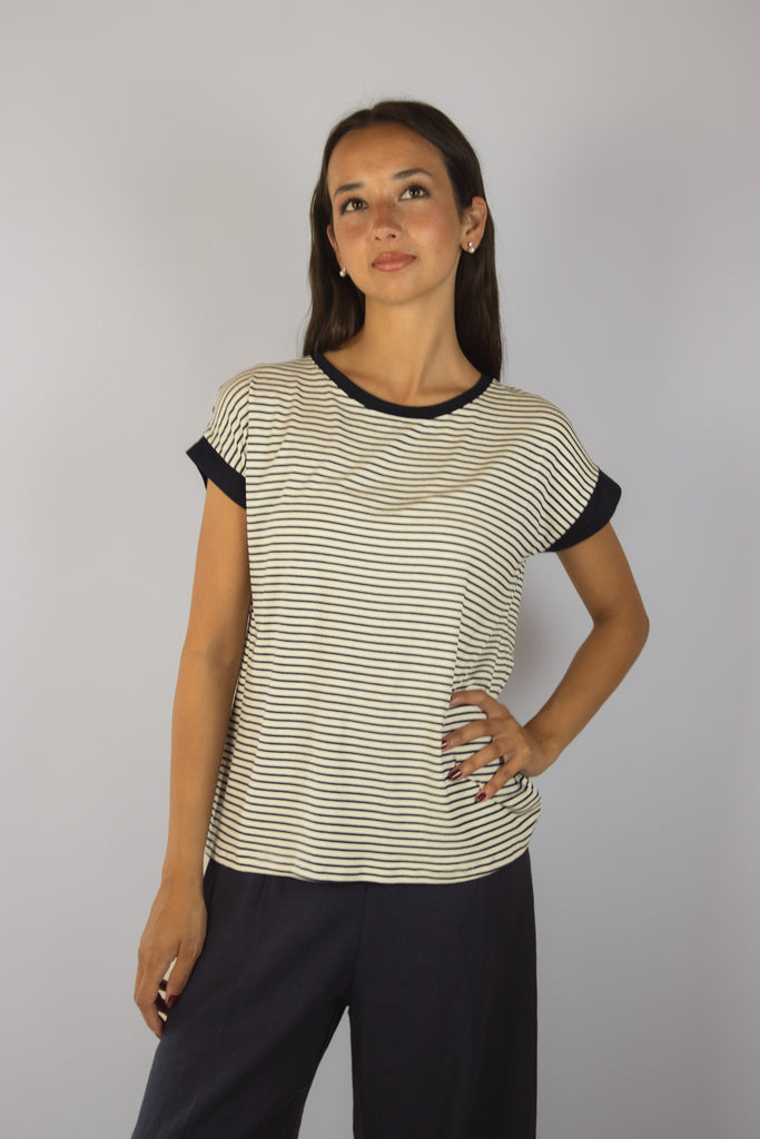 T-shirt a righe bianche e blu M6913R15T39 BLU EGG FAMILY 