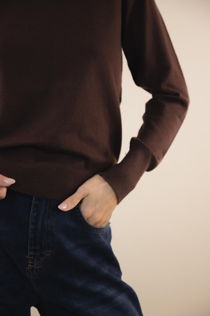 Maglia paricollo in viscosa color cacao PK200223 CACAO EGG FAMILY 