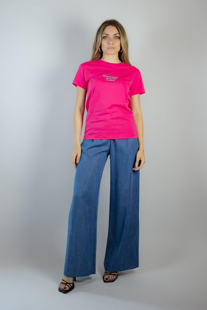 T-shirt fucsia con ricamo Shopping RI-SHOPPING FUXIA EGG FAMILY 