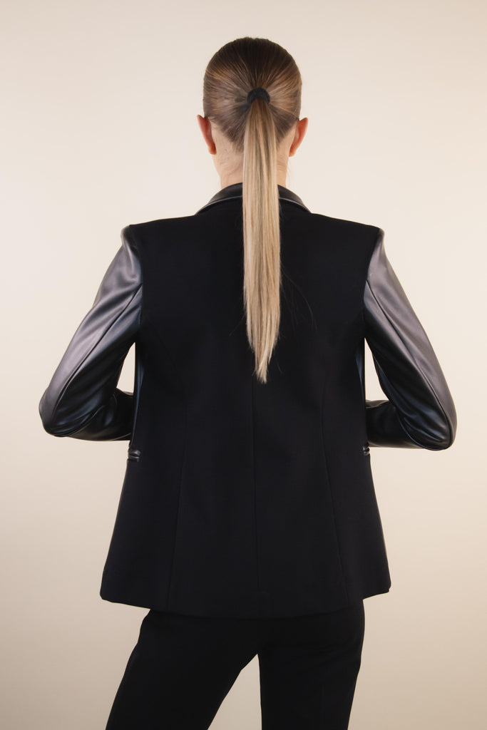 Blazer in ecopelle e punto milano nero H507/38 NERO EGG FAMILY 