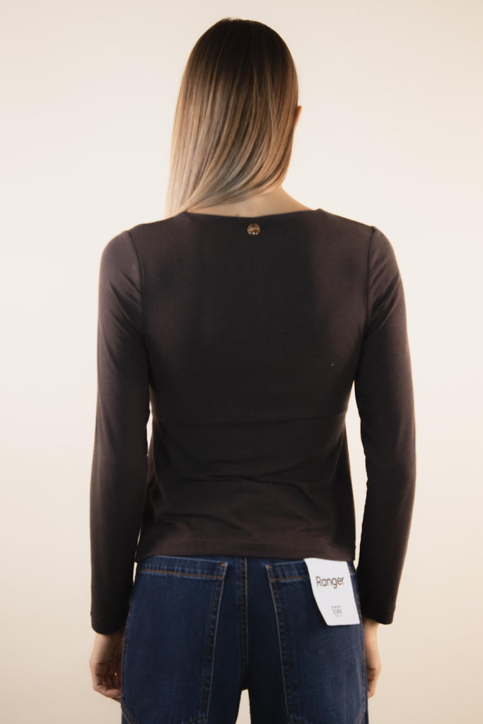 Maglia con scollo quadrato fondente H413/6 FONDENTE EGG FAMILY 