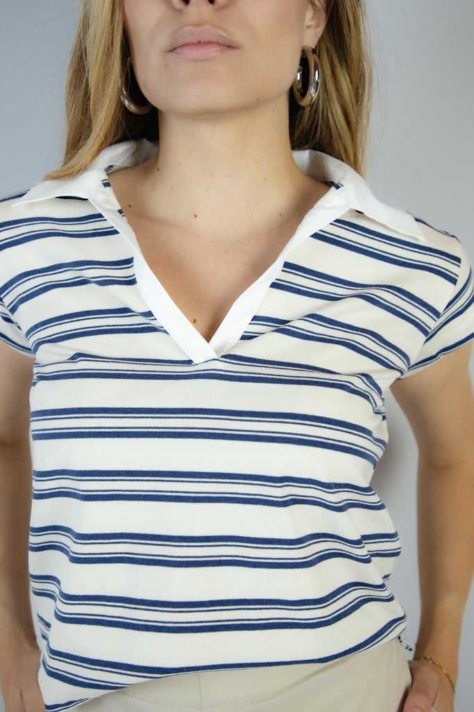 T-shirt polo a righe panna e blu TSC0135 JEANS EGG FAMILY 