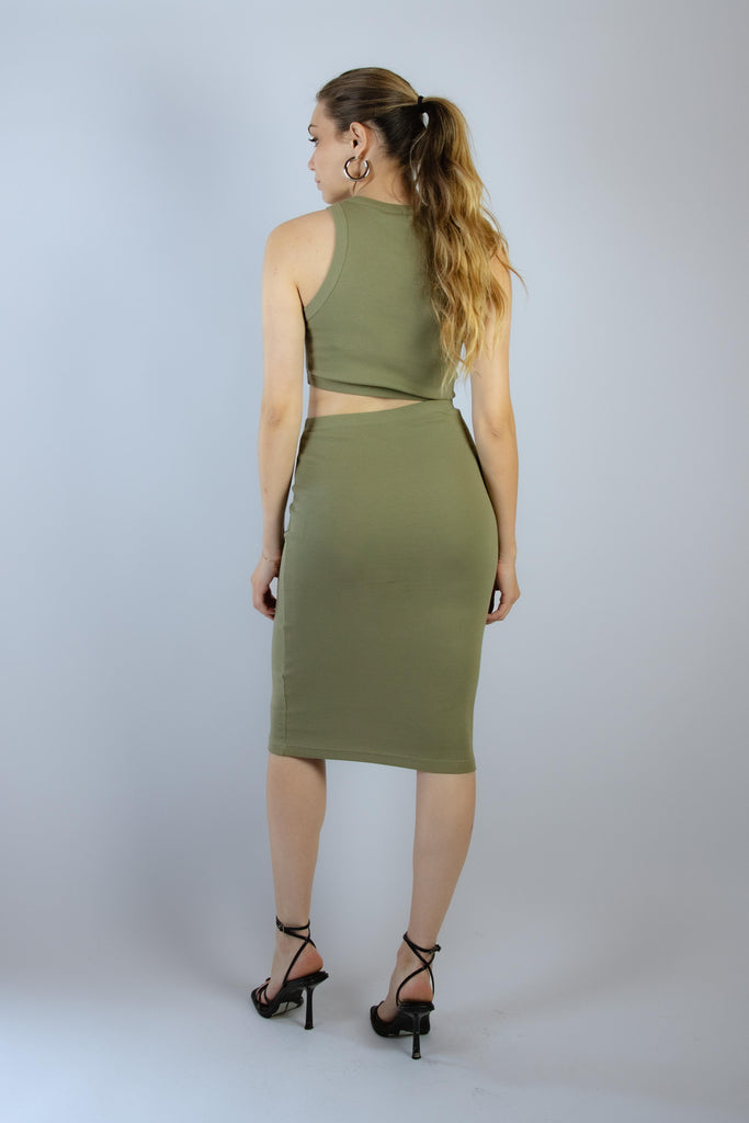 Abito a costine cut out verde salvia W2ROSS06 SALVIA EGG FAMILY 